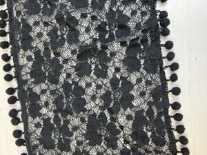Lace Scarf Black Pom Poms Rectangle 60" X 8" Whimsy Goth Boho Special Occasion